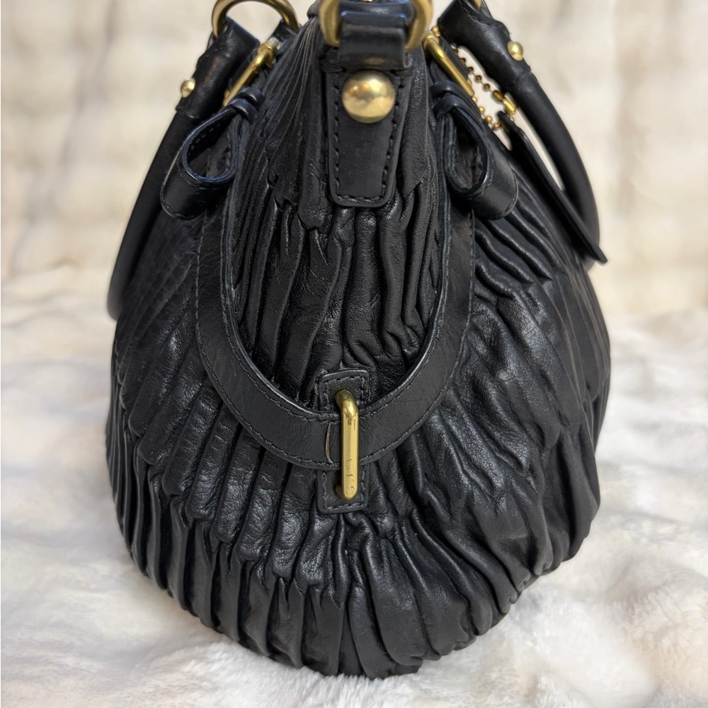 Coach Madison Black Gathered Leather Satchel Bag - Gem